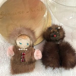 Vintage Genuine Mink Brooch Set